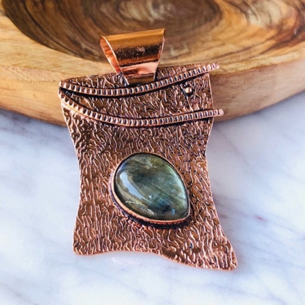 Copper Plated Labradorite Stone Statement Boho Pe… - image 7